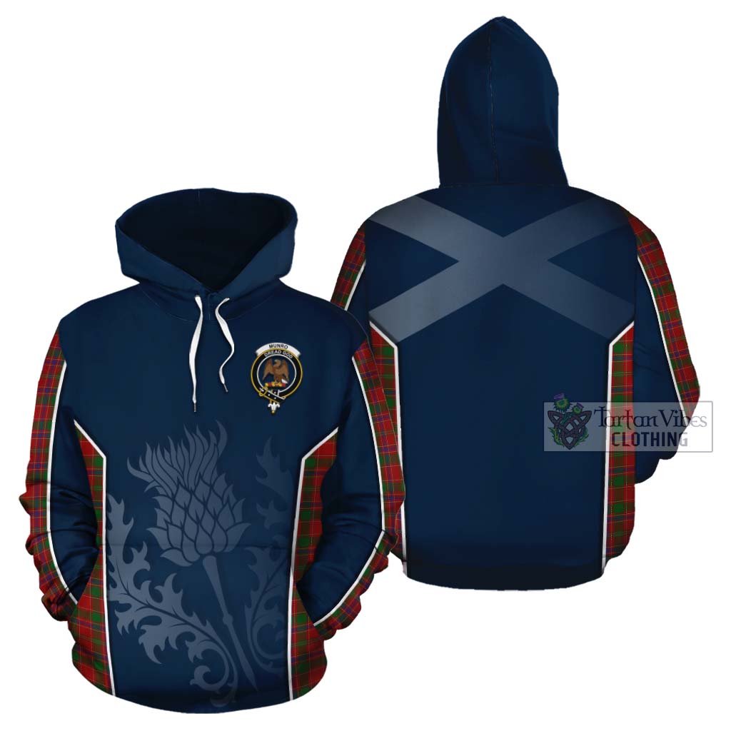 Tartan Vibes Clothing Munro (Monroe) Tartan Cotton Hoodie with Family Crest and Scottish Thistle Vibes Sport Style
