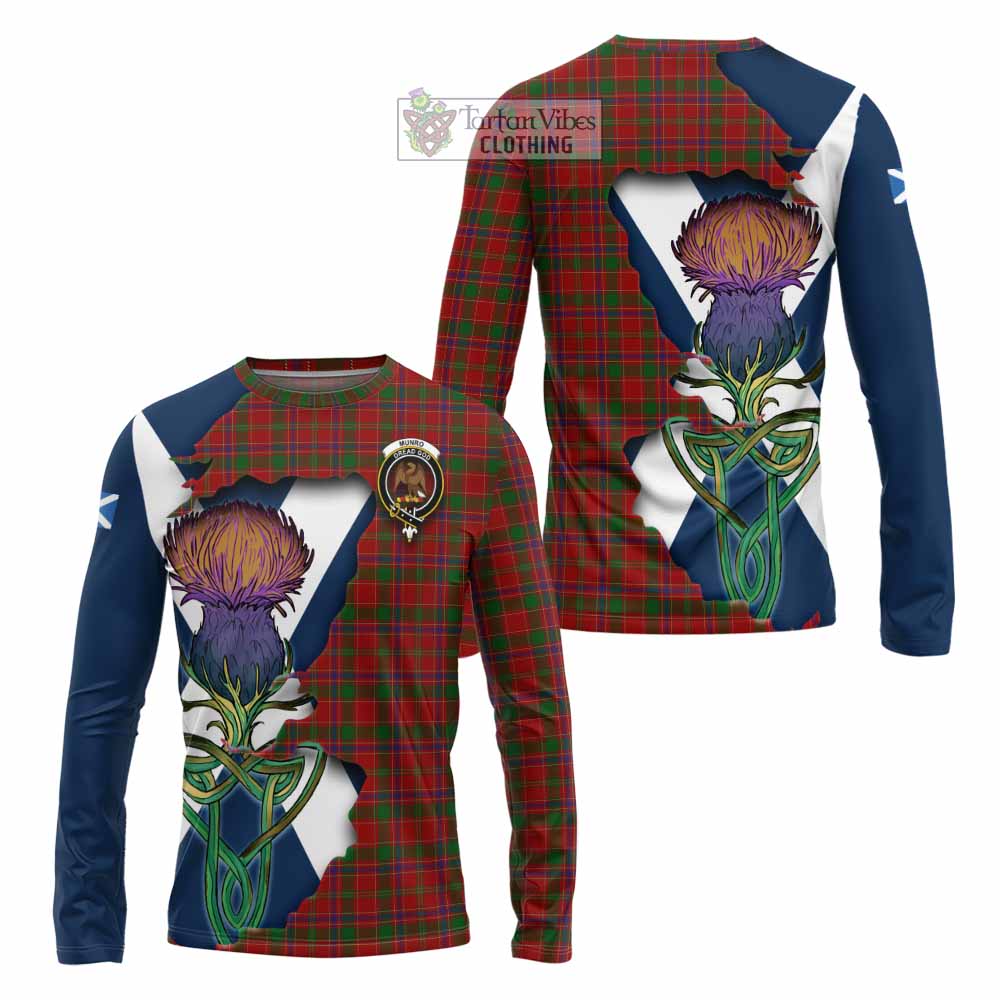 Tartan Vibes Clothing Munro (Monroe) Tartan Family Crest Long Sleeve T-Shirt Scottish Thistle Celtic Inspired