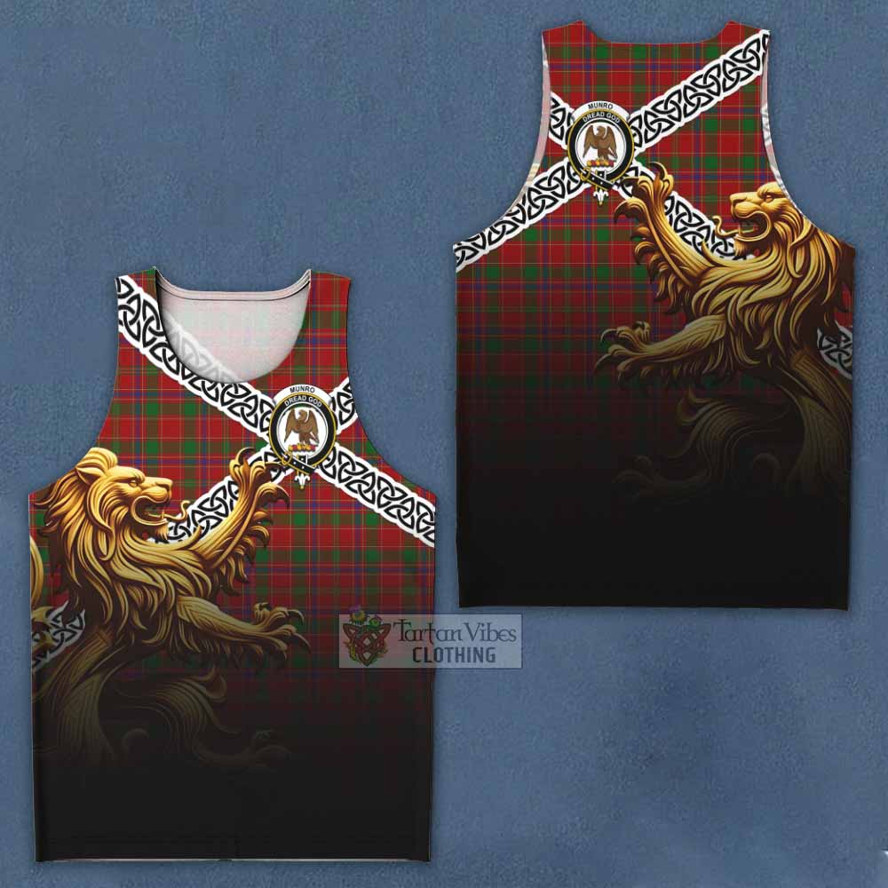 Tartan Vibes Clothing Munro (Monroe) Crest Tartan Men's Tank Top with Golden Lion Emblem Celtic Style