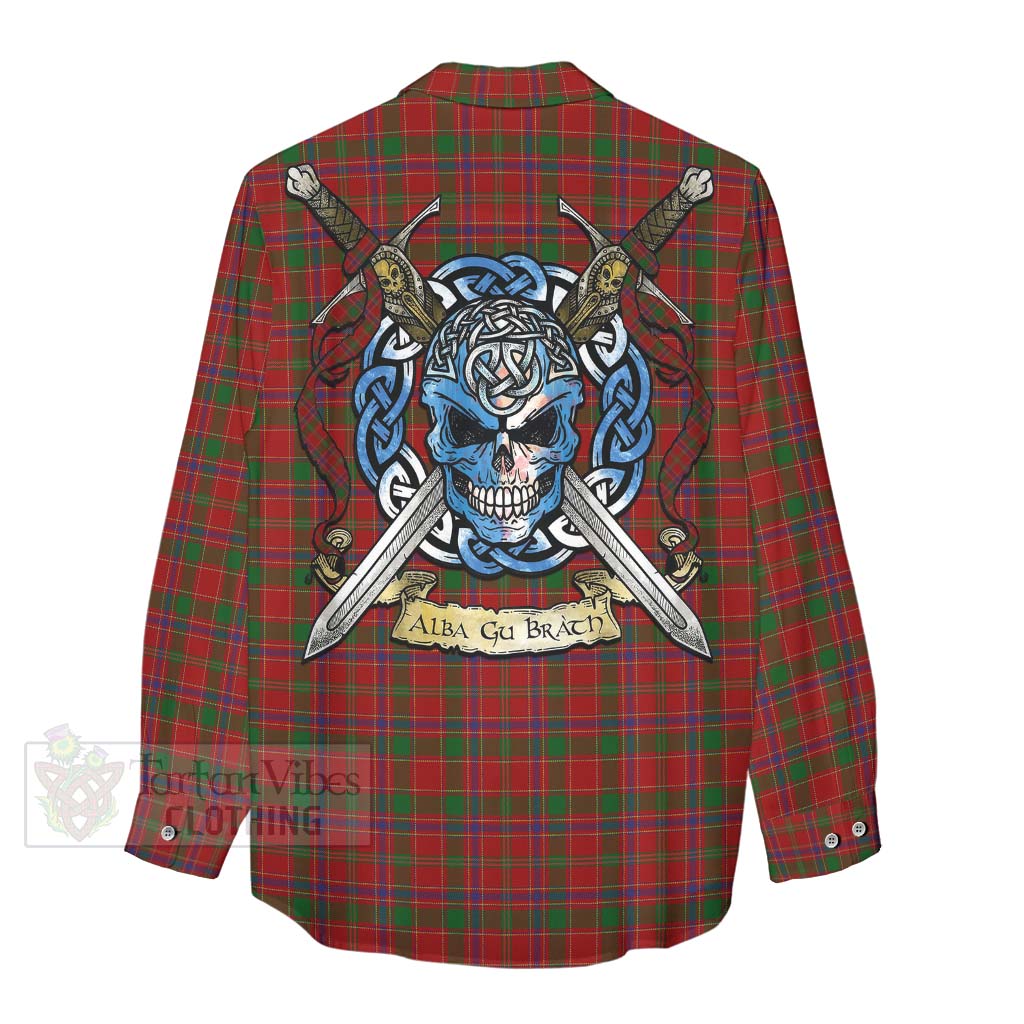 Tartan Vibes Clothing Munro (Monroe) Tartan Women's Casual Shirt with Family Crest Celtic Skull Style