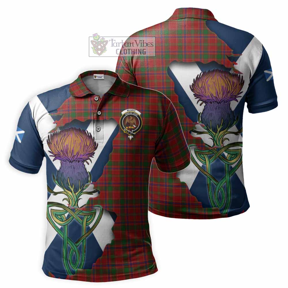 Tartan Vibes Clothing Munro (Monroe) Tartan Family Crest Polo Shirt Scottish Thistle Celtic Inspired