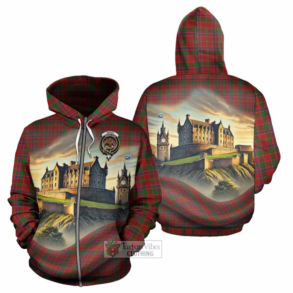 Tartan Vibes Clothing Munro (Monroe) Tartan Family Crest Hoodie with Scottish Ancient Castle Style