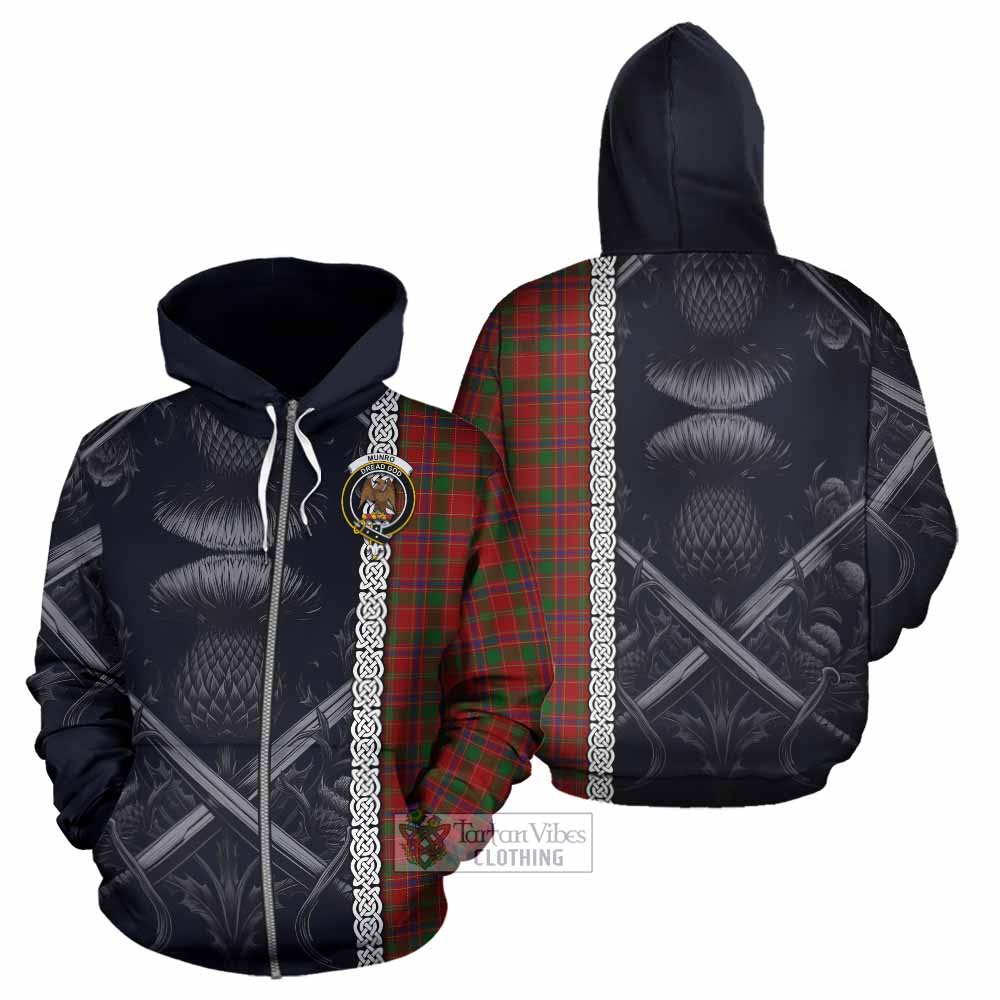 Tartan Vibes Clothing Munro (Monroe) Tartan Hoodie with Family Crest Cross Sword Thistle Celtic Vibes