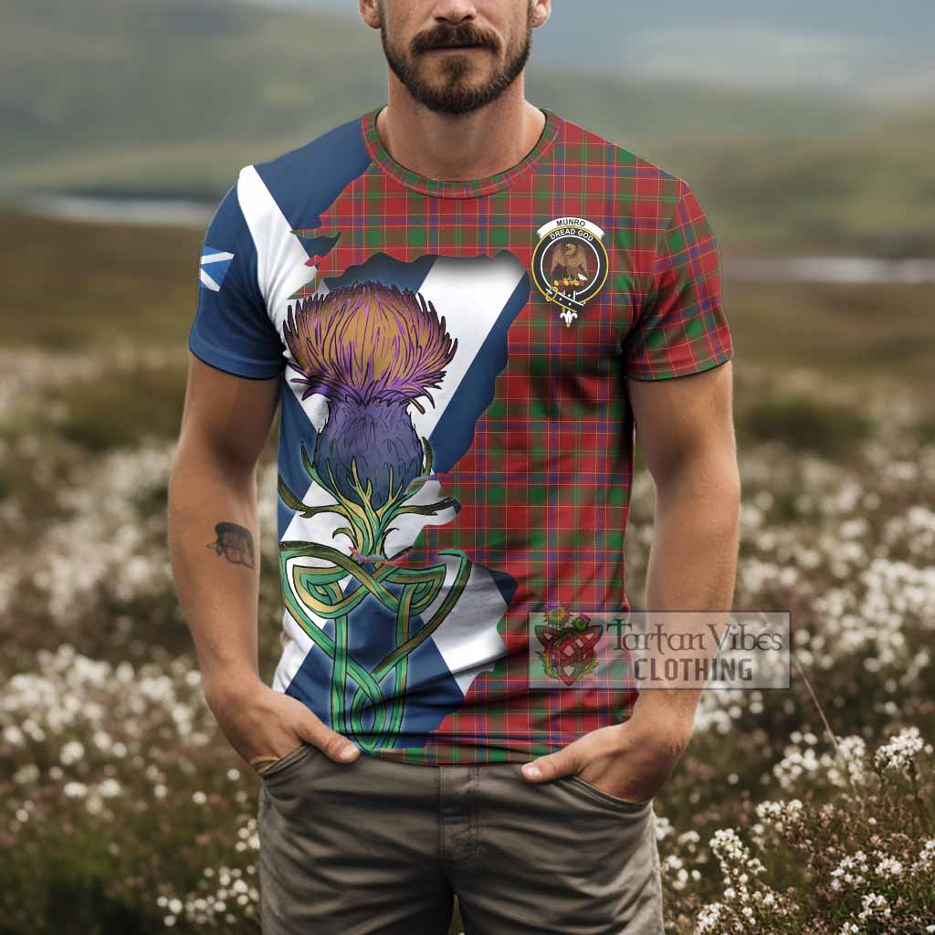 Tartan Vibes Clothing Munro (Monroe) Tartan Family Crest T-Shirt Scottish Thistle Celtic Inspired