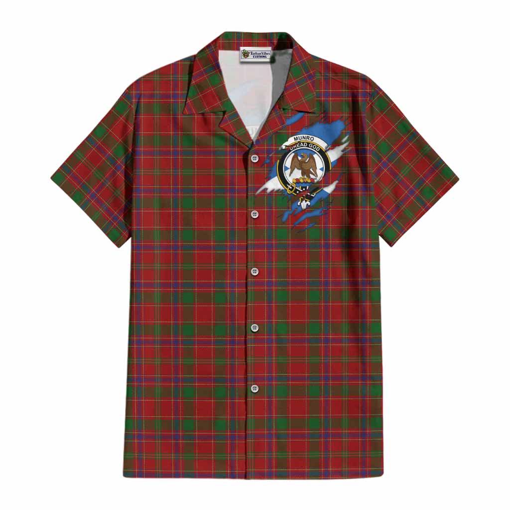 Munro (Monroe) Clan Crest In Me Tartan Cotton Hawaiian Shirt Scotland Flag Style