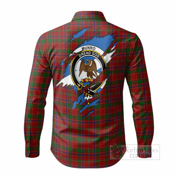 Munro (Monroe) Clan Crest In Me Tartan Long Sleeve Button Shirts Scotland Flag Style