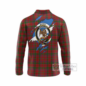 Munro (Monroe) Clan Crest In Me Tartan Long Sleeve Polo Shirt Scotland Flag Style