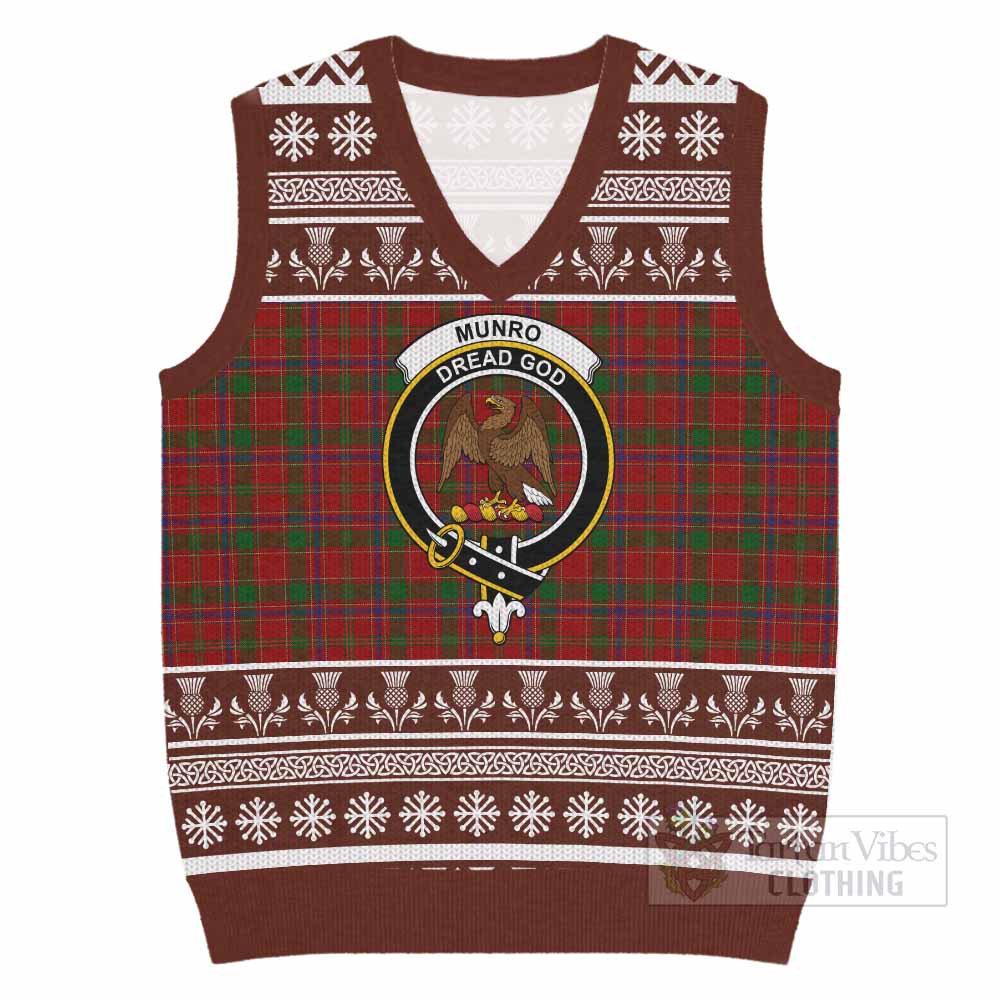 Munro (Monroe) Clan Tartan Christmas Knitted V-Neck Vest with Family Crest - Tartan Vibes Clothing