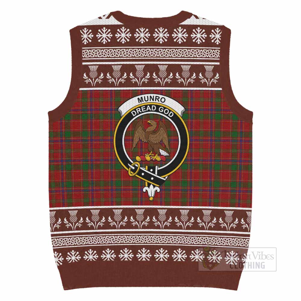 Munro (Monroe) Clan Tartan Christmas Knitted V-Neck Vest with Family Crest - Tartan Vibes Clothing