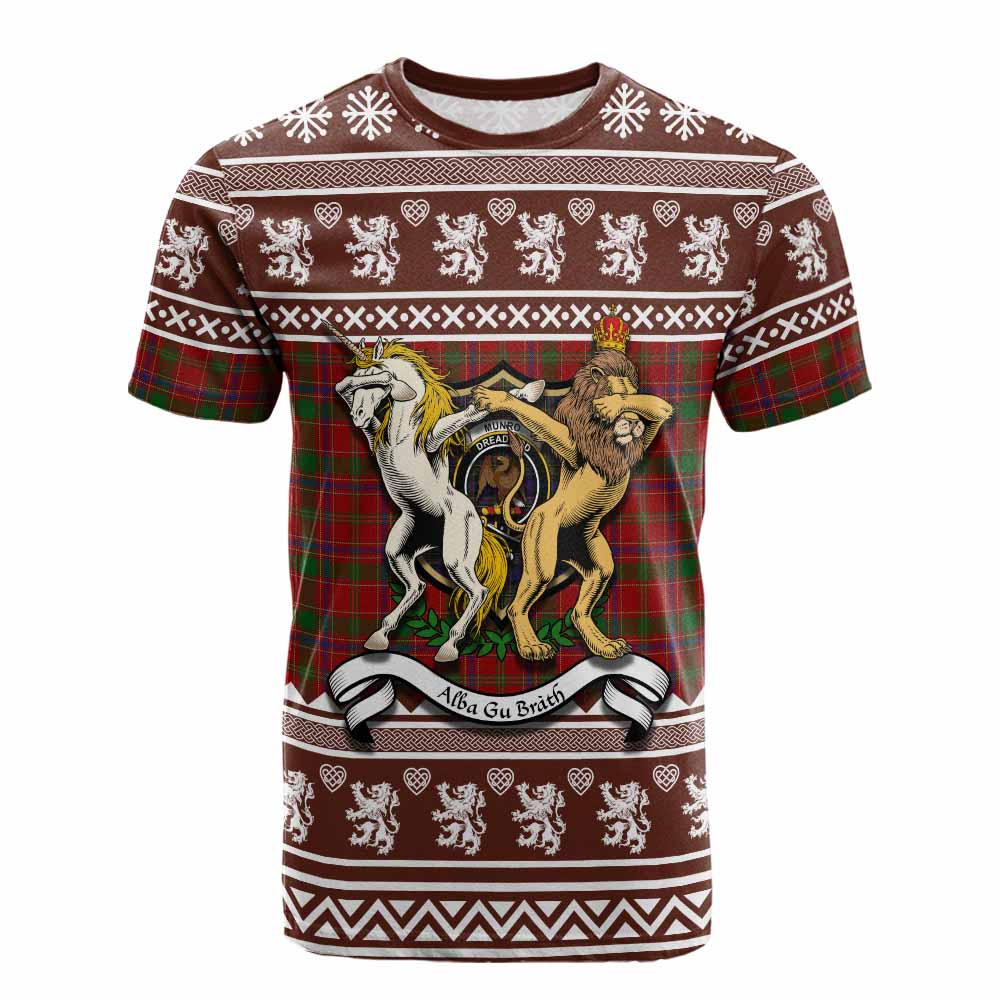 Munro (Monroe) Clan Tartan Crest Christmas Cotton T-shirt Coat of Arms Funny Style - Tartan Vibes Clothing