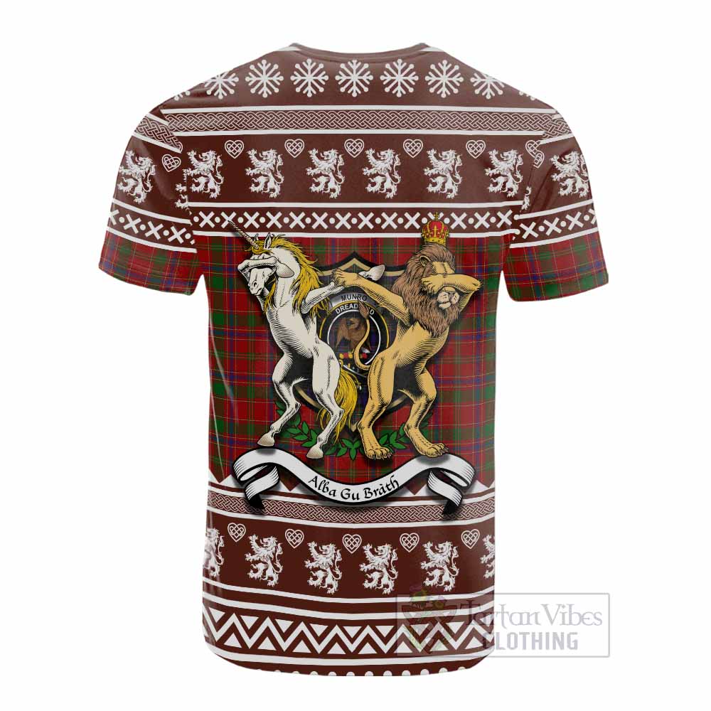 Munro (Monroe) Clan Tartan Crest Christmas Cotton T-shirt Coat of Arms Funny Style - Tartan Vibes Clothing