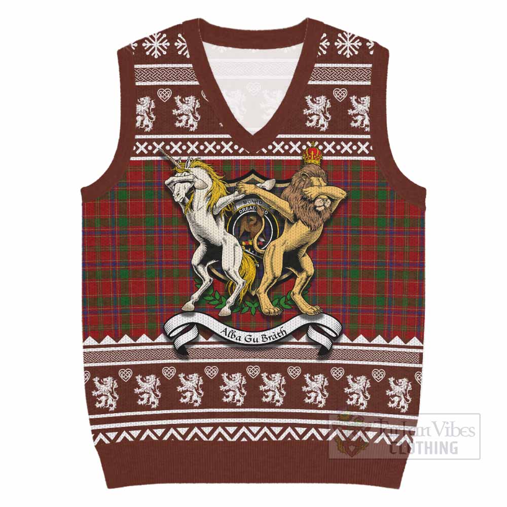 Munro (Monroe) Clan Tartan Crest Christmas Knitted V-Neck Vest Coat of Arms Funny Style - Tartan Vibes Clothing