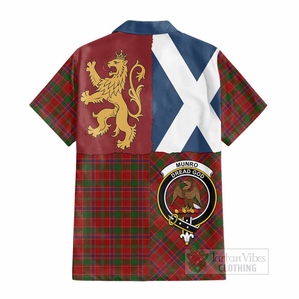 Munro (Monroe) Crest Tartan Cotton Hawaiian Shirt with Lion Rampant Saltire Style - Tartan Vibes Clothing