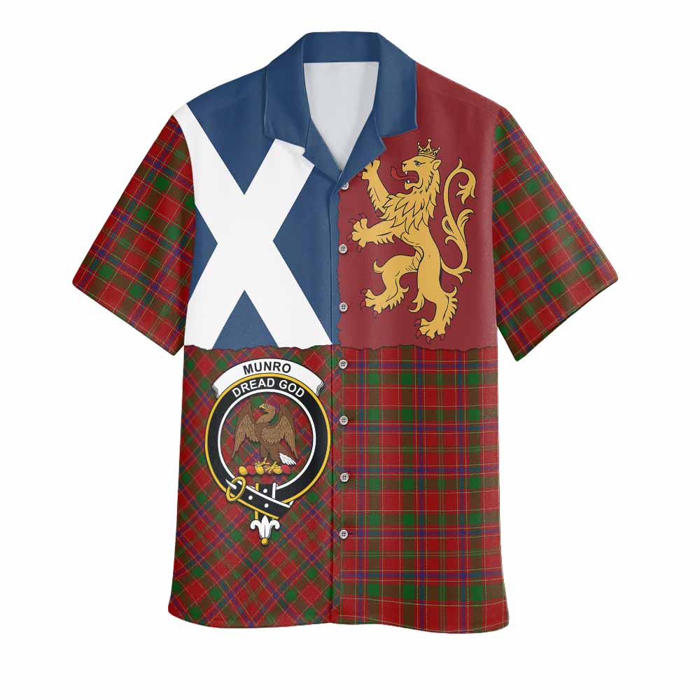 Munro (Monroe) Crest Tartan Hawaiian Shirt with Lion Rampant Saltire Style
