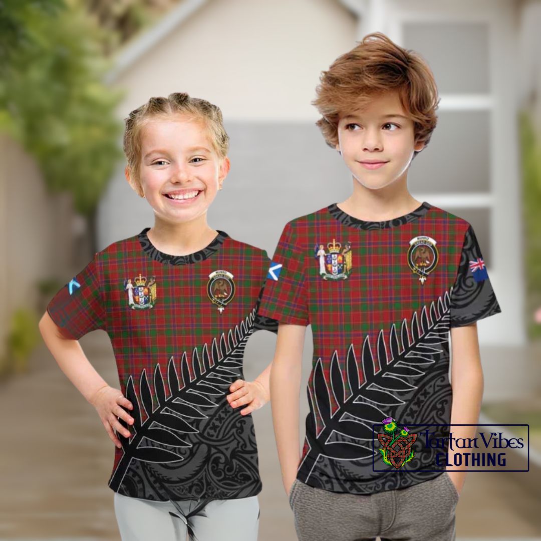 Munro (Monroe) Crest Tartan Kid T-Shirt with New Zealand Silver Fern Half Style
