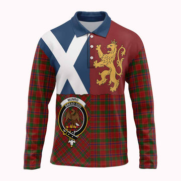 Munro (Monroe) Crest Tartan Long Sleeve Polo Shirt with Lion Rampant Saltire Style
