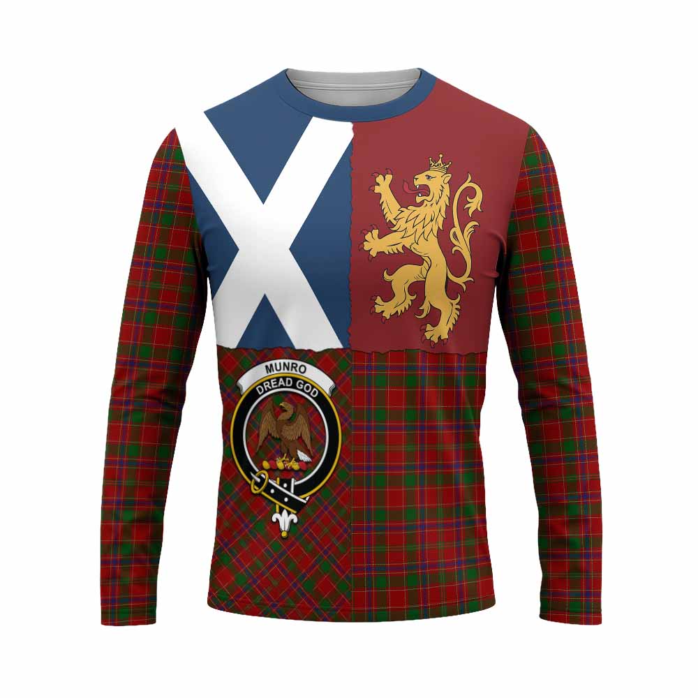 Munro (Monroe) Crest Tartan Long Sleeve T-Shirt with Lion Rampant Saltire Style