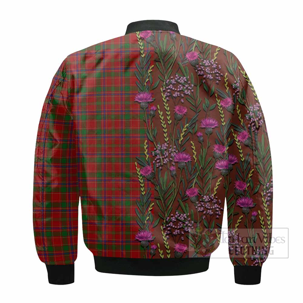 Munro (Monroe) Family Crest Tartan Bomber Jacket Scottish Thistle Flower Pattern Half Style - Tartan Vibes Clothing