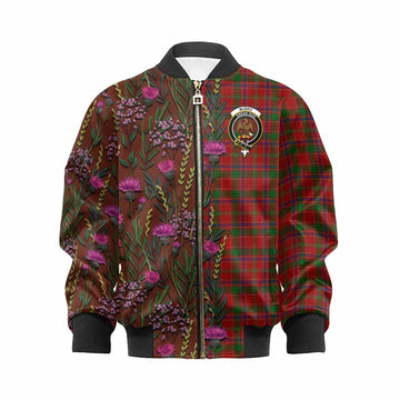 Munro (Monroe) Family Crest Tartan Kid Bomber Jacket Scottish Thistle Flower Pattern Half Style