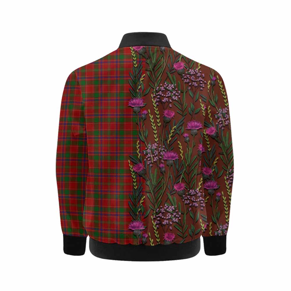 Munro (Monroe) Family Crest Tartan Kid Bomber Jacket Scottish Thistle Flower Pattern Half Style - Tartan Vibes Clothing