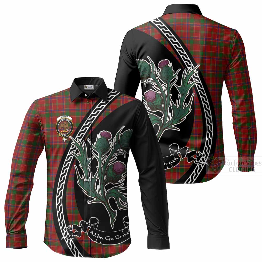 Munro (Monroe) Family Crest Tartan Long Sleeve Button Shirts Alba Thistle Inspired - Tartan Vibes Clothing