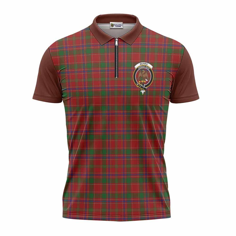 Munro (Monroe) Tartan Accent Zipper Polo Shirt with Family Crest
