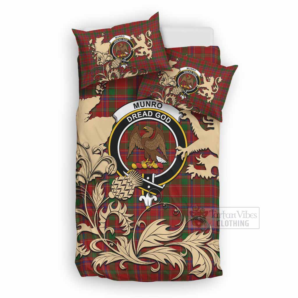 Munro (Monroe) Tartan Crest Bedding Set with Scottish Iconic Symbols 