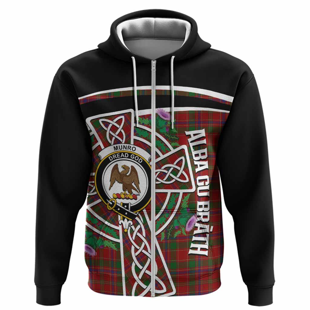 Munro (Monroe) Tartan Crest Hoodie Scottish Thistle Celtic Cross Alba Gu Brath