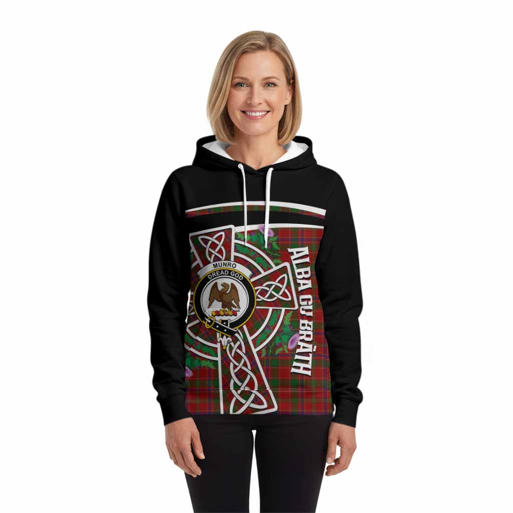 Munro (Monroe) Tartan Crest Hoodie Scottish Thistle Celtic Cross Alba Gu Brath