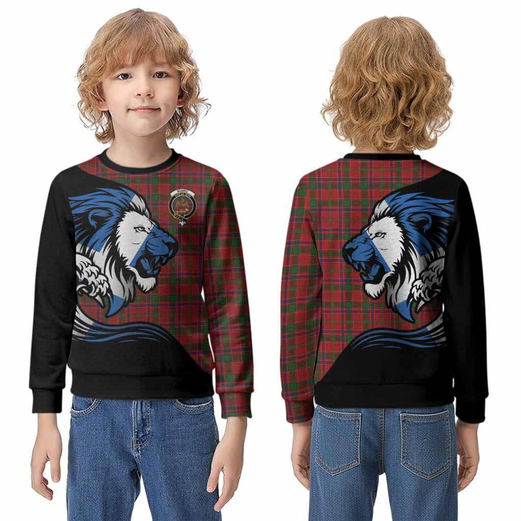 Munro (Monroe) Tartan Crest Kid Knitted Sweatshirt Scottish Golden Lions Wave Flow