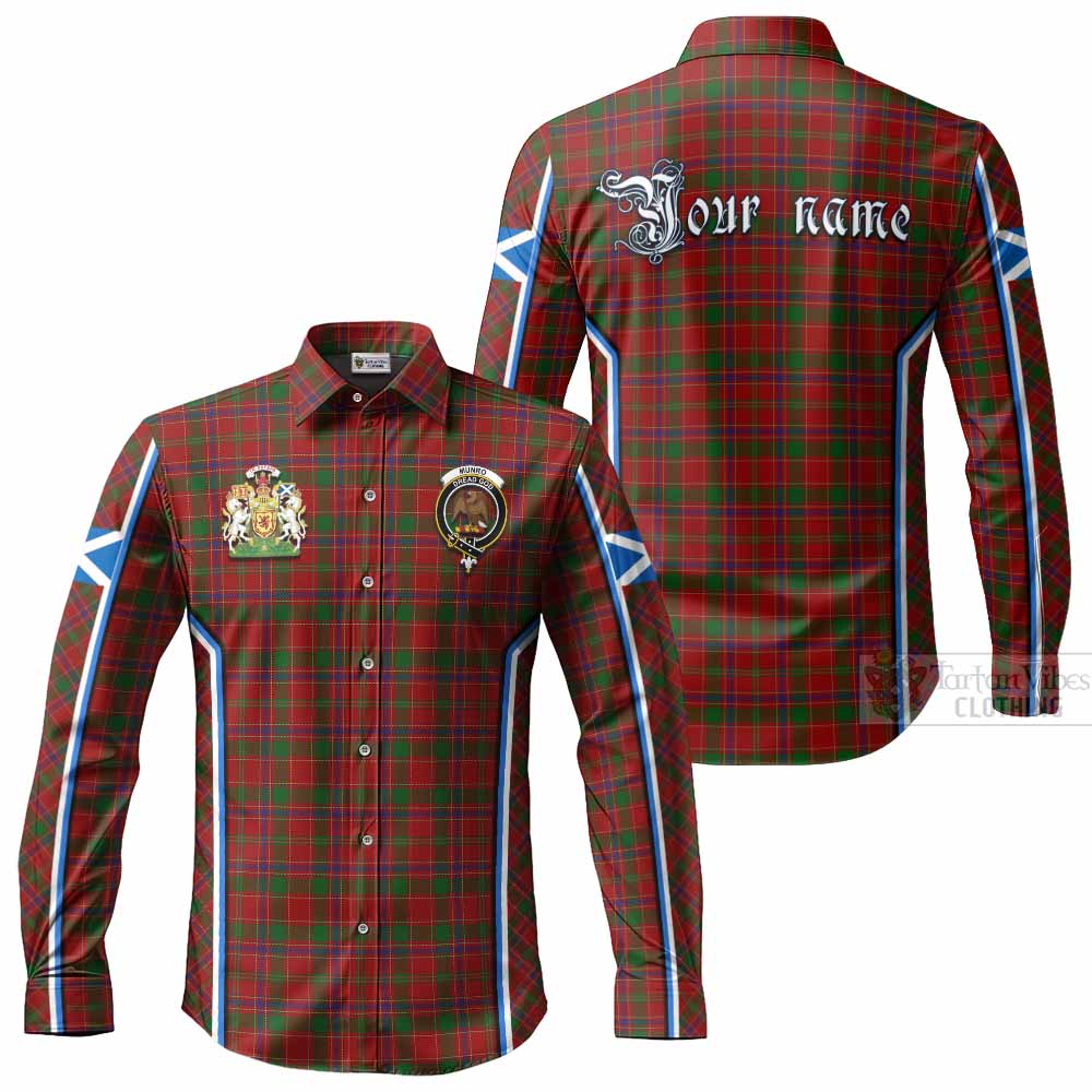 Munro (Monroe) Tartan Crest Long Sleeve Button Shirts Scotland Coat of Arm Flag Style - Tartan Vibes Clothing