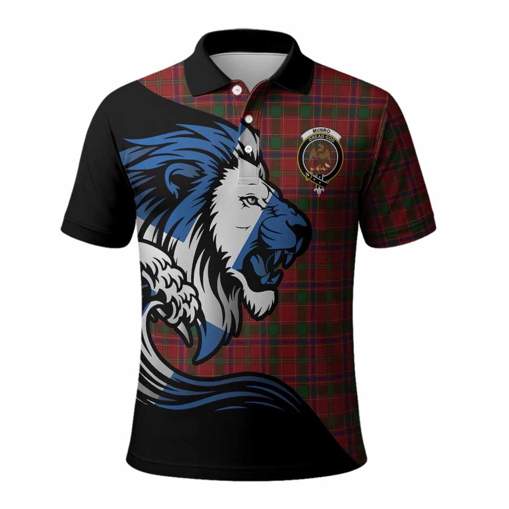 Munro (Monroe) Tartan Crest Polo Shirt Scottish Golden Lions Wave Flow