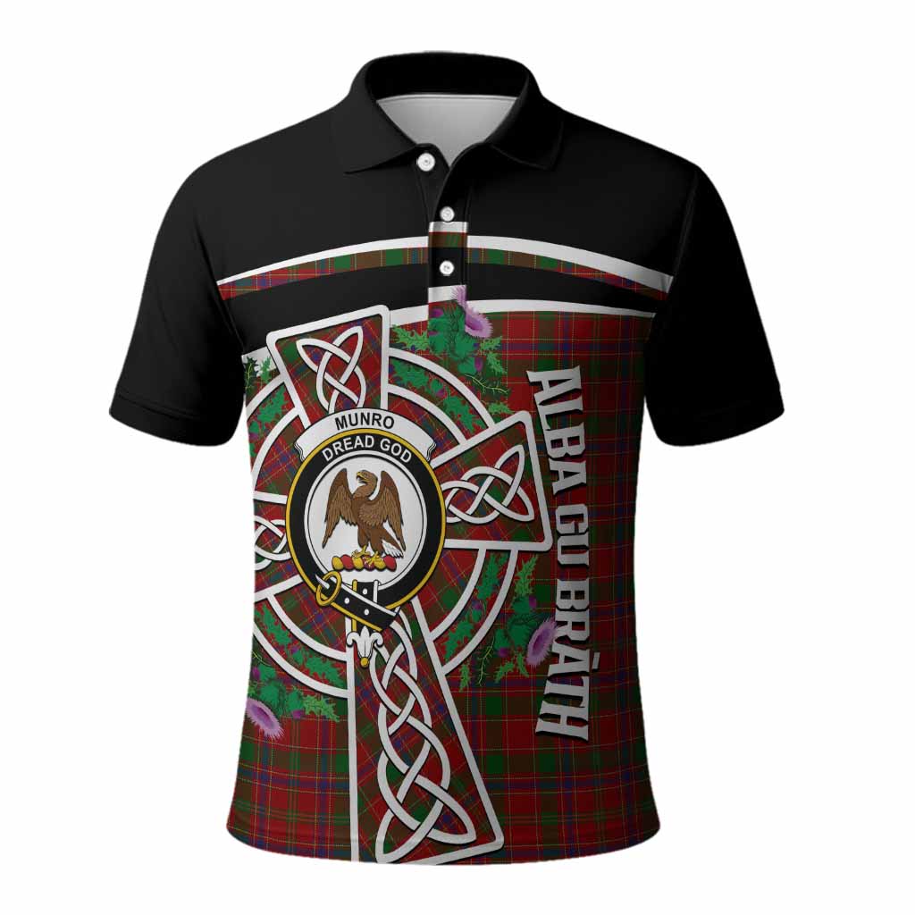 Munro (Monroe) Tartan Crest Polo Shirt Scottish Thistle Celtic Cross Alba Gu Brath