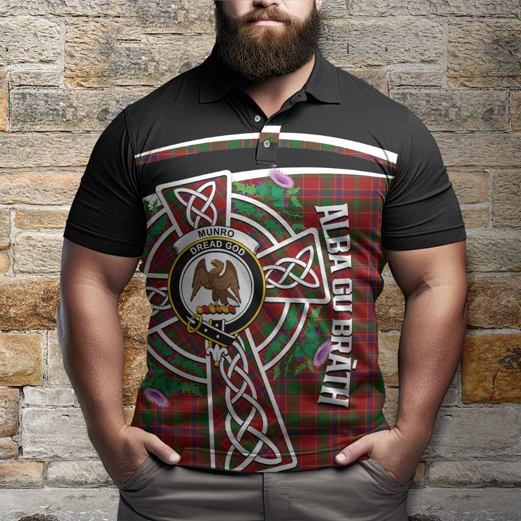 Munro (Monroe) Tartan Crest Polo Shirt Scottish Thistle Celtic Cross Alba Gu Brath