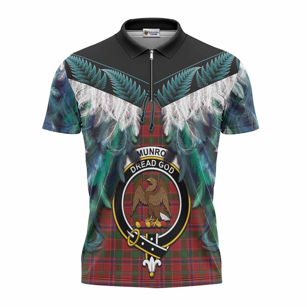 Munro (Monroe) Tartan Crest Zipper Polo Shirt New Zealand Maori Korowai Cloak