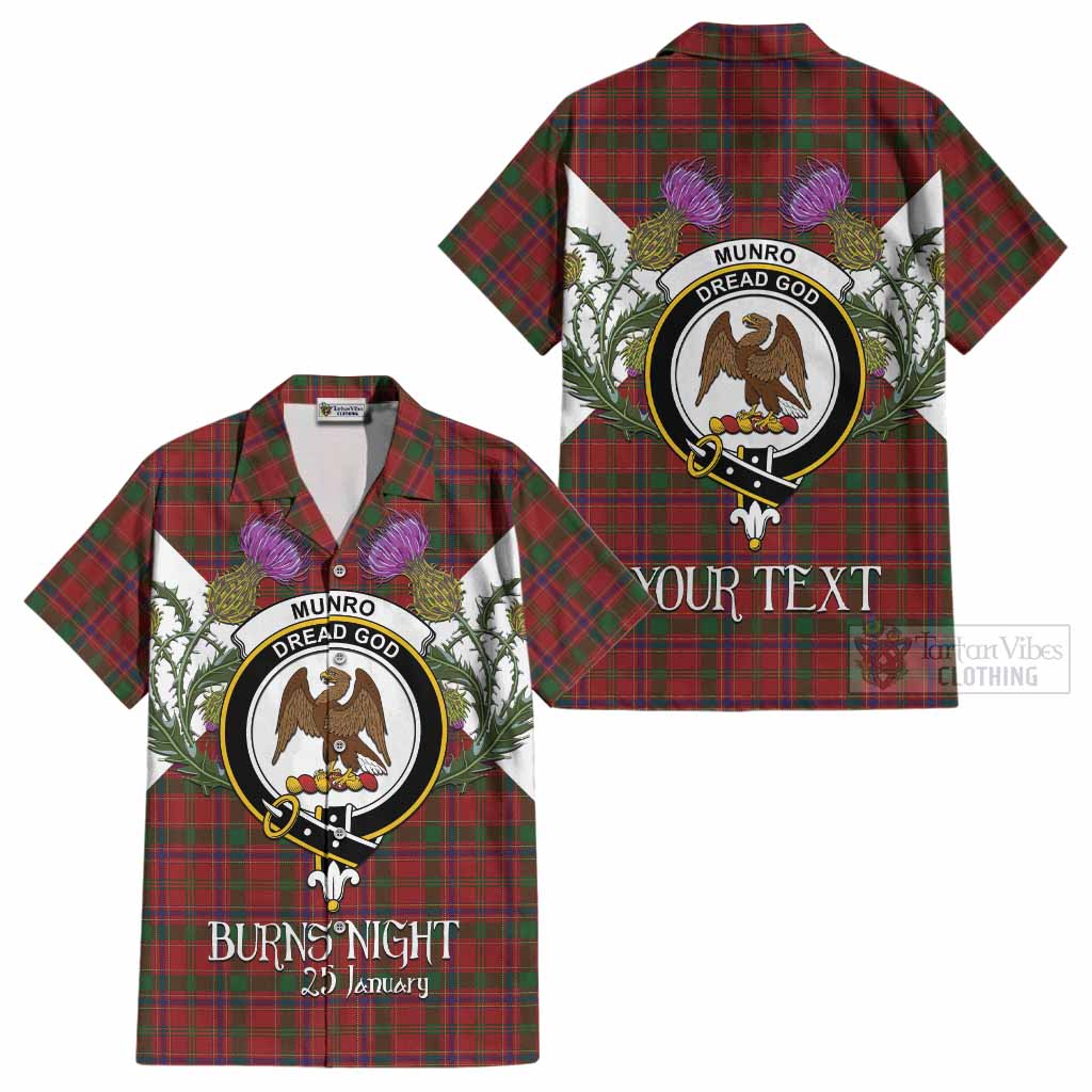 Munro (Monroe) Tartan Family Crest Cotton Hawaiian Shirt Scottish Burns Night Thistle Floral