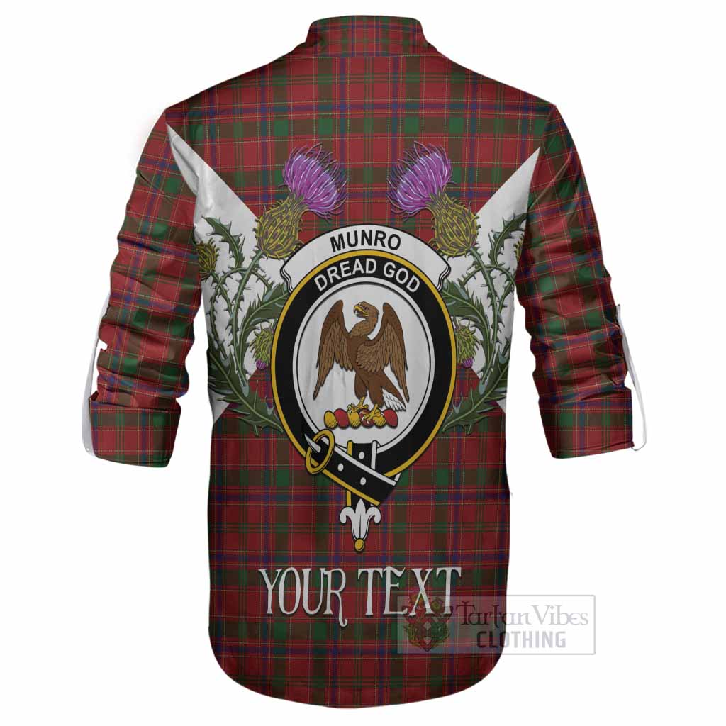 Munro (Monroe) Tartan Family Crest Ghillie Shirt Scottish Burns Night Thistle Floral