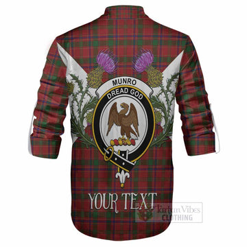 Munro (Monroe) Tartan Family Crest Ghillie Shirt Scottish Burns Night Thistle Floral