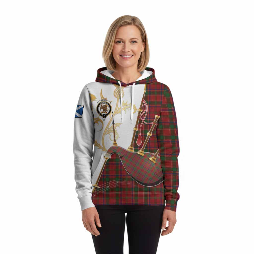 Munro (Monroe) Tartan Family Crest Hoodie Bagpipes with Scottish Thistle
