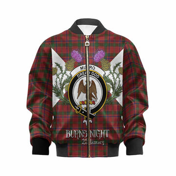 Munro (Monroe) Tartan Family Crest Kid Bomber Jacket Scottish Burns Night Thistle Floral