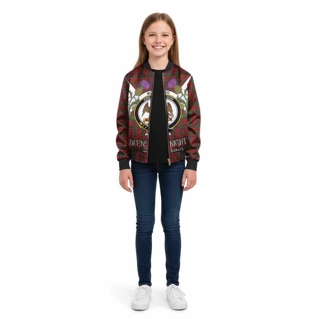 Munro (Monroe) Tartan Family Crest Kid Bomber Jacket Scottish Burns Night Thistle Floral