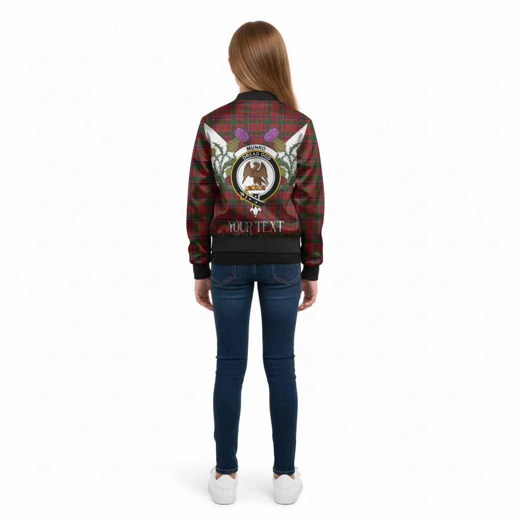 Munro (Monroe) Tartan Family Crest Kid Bomber Jacket Scottish Burns Night Thistle Floral