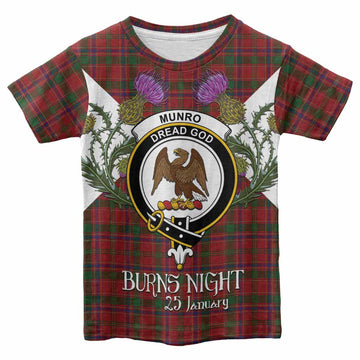 Munro (Monroe) Tartan Family Crest Kid T-shirt Scottish Burns Night Thistle Floral