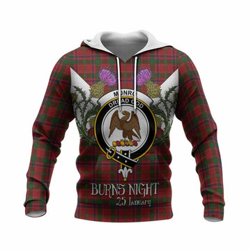 Munro (Monroe) Tartan Family Crest Knitted Hoodie Scottish Burns Night Thistle Floral