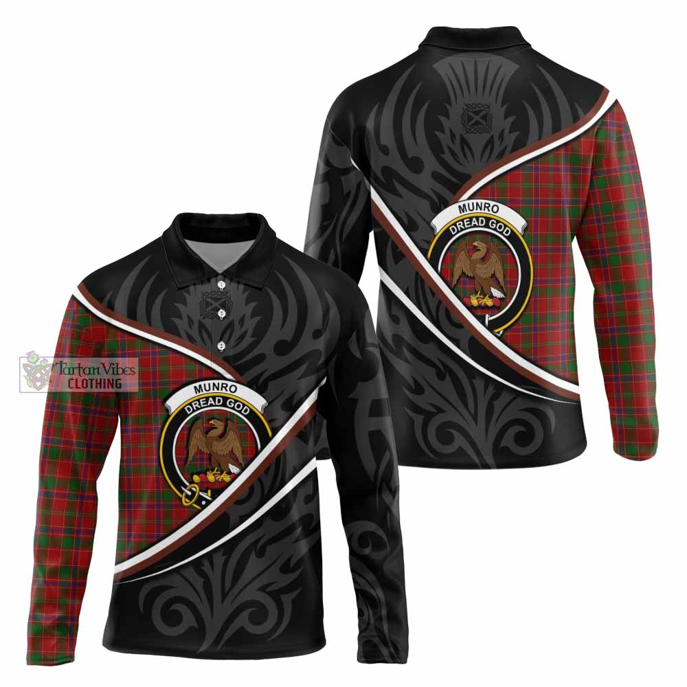 Munro (Monroe) Tartan Family Crest Long Sleeve Polo Shirt Celtic Scottish Thistle Floral - Tartan Vibes Clothing