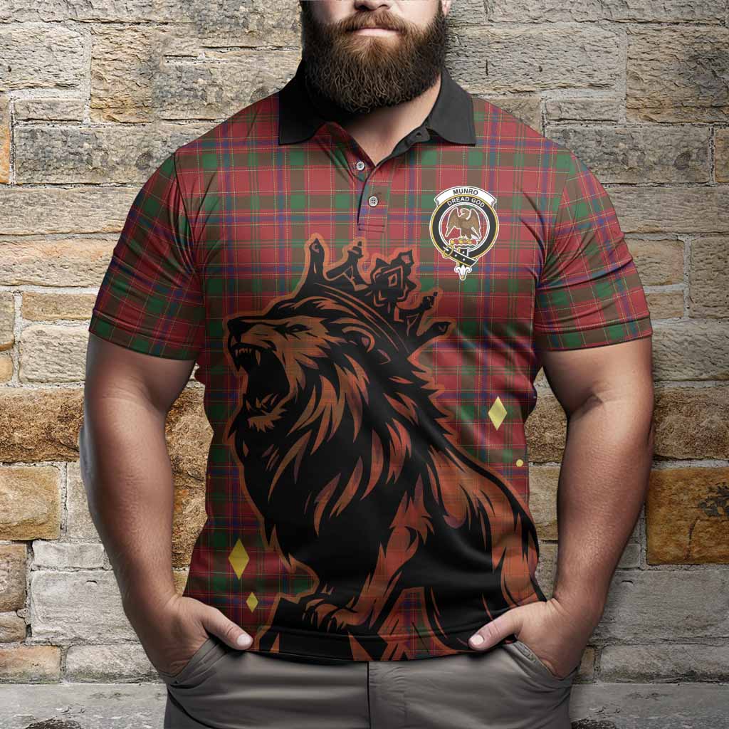 Munro (Monroe) Tartan Family Crest Polo Shirt Crowned Lion Roaring