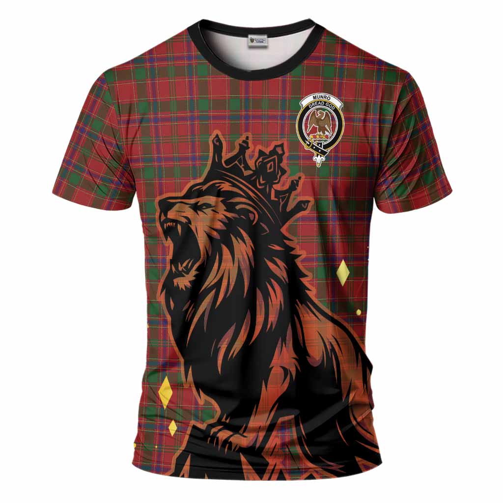Munro (Monroe) Tartan Family Crest T-Shirt Crowned Lion Roaring