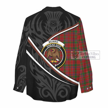 Munro (Monroe) Tartan Family Crest Women Casual Shirt Celtic Scottish Thistle Floral