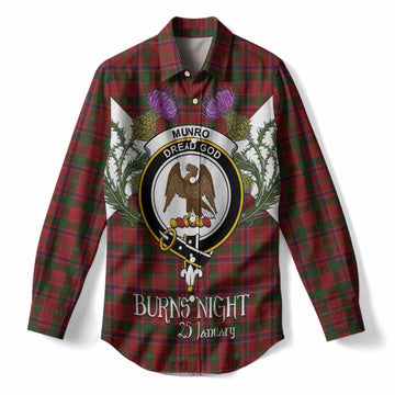 Munro (Monroe) Tartan Family Crest Women Casual Shirt Scottish Burns Night Thistle Floral