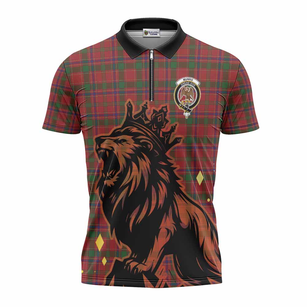 Munro (Monroe) Tartan Family Crest Zipper Polo Shirt Crowned Lion Roaring